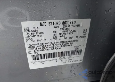2020 Ford Edge Titanium from USA, damaged, VIN 2FMPK3K97LBA72639